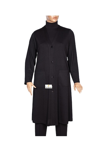 Hesna Kadın Cepli Düğmeli Kap Siyah Ceket 001