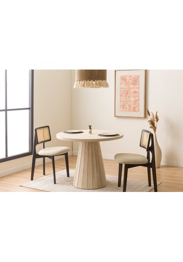 Zeus Bambu Hasırlı Ahşap Bohem Sandalye Siyah