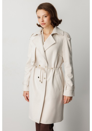 Ekol Kadın Beli Bağcıklı Apoletli Kaban 6037 Bej Bej