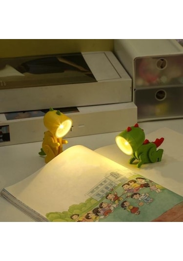 Gri Yeşil Görünüm Sevimli Titreşimsiz Mini Boyut Göz Koruması Gece İle Karikatür Dinozor Lamba Esnek Uzuvlar Gri Yeşil