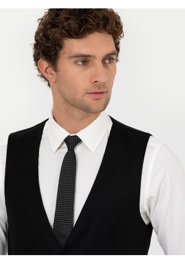 Cacharel Siyah Slim Fit Yün Karışımlı Yelek