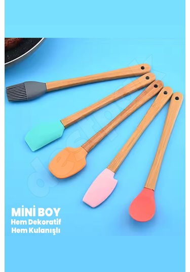 5'li Mini Bambu Spatula Seti - Yumurta Fırçalı - Mini Boy