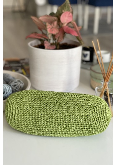 El Yapımı Açık Yeşil Renkli Pileli Örgü El Çantası Yeşil