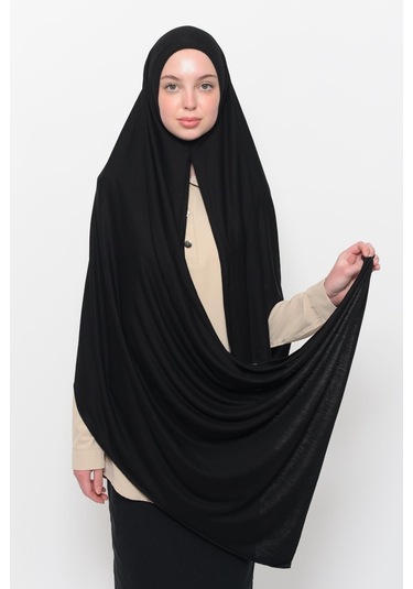 Hazır Pratik Geçmeli Lüks Düz Penye Şal Çapraz Hizalı Siyah