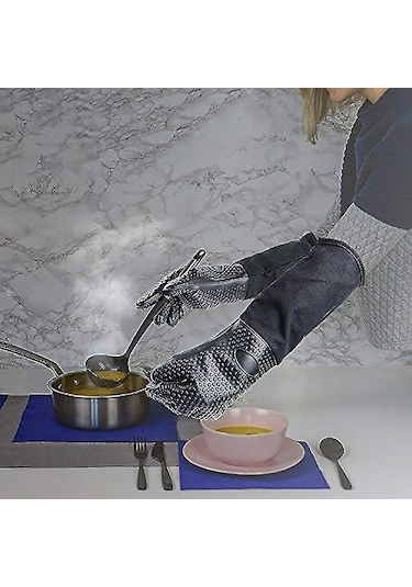 Ekstra Uzun Profesyonel Silikon Fırın Eldiveni, İç Pamuklu Isıya Dayanıklı Şef Eldiveni, Mutfak, Izgara, Fırınlama Ve Barbekü İçin Diğer