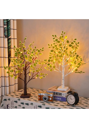 Soulader Huş Ağacı Tasarımı Led Işık Dekoratif Aydınlatma İç Mekan Pencere Önü Komodin Oturma Odası Yatak Odası Siyah