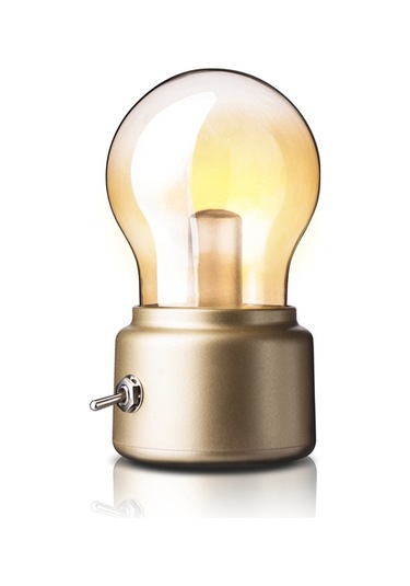 Cbtx Retro Ampul Şekli Başucu Masaüstü Led Lamba Şarj Edilebilir Abs + Cam Gece Lambası - Altın