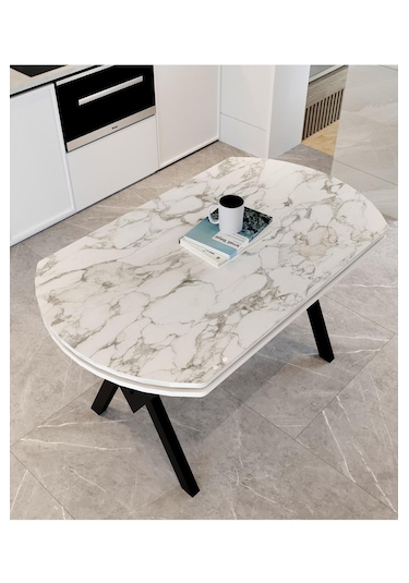 Avenza Living 70 120 Sabit Gofret Yemek Masası Beyaz Mermer