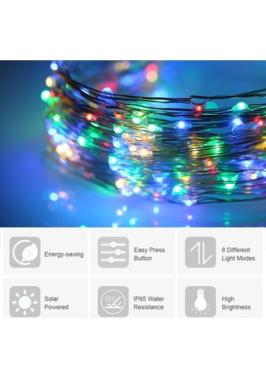 Novahub 9w 15m 150 Led Çok Renkli Bahçe Işıkları, 8 Modlu Güneş Enerjili, Bahçe Dekorasyonu İçin Çok Renkli