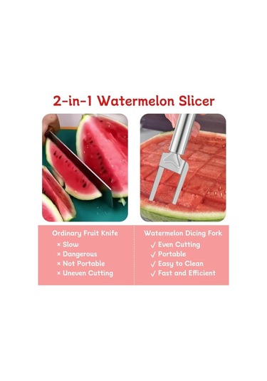 Monyee Stainless Steel Çift Uçlu Karpuz Dilimleyici, Mevsim Meyvelerini Kesme Ve Dikme Aleti, 2 Parça Seti Gümüş