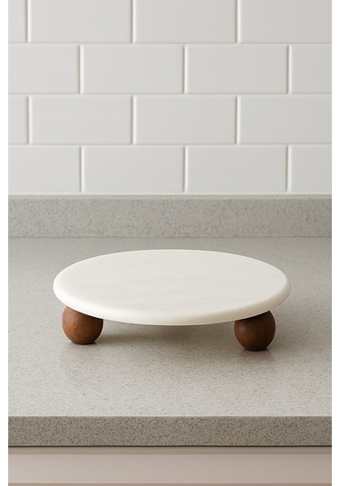 Morponi Dekoratif Top Ayaklı Mermer Sunumluk 25 Cm Beyaz