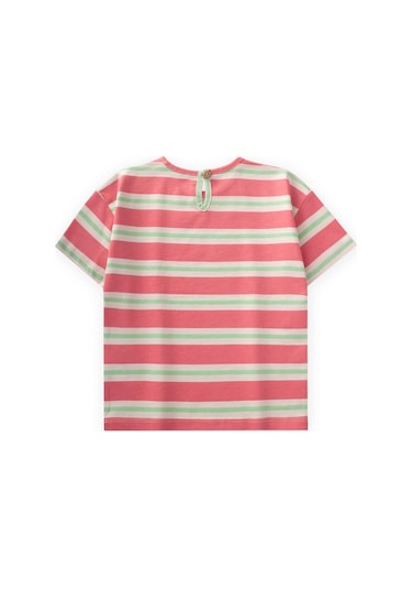 Cigit Çizgili Kız T-shırt 2-10 Yaş Pembe Yeşil Çizgili Pembe Yeşil Çizgili