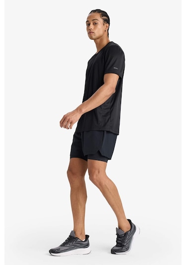 Defacto Defactofit Slim Fit Dar Kesim Sporcu İçi Taytlı Dokuma Şort F0010ax25aubk81 Siyah