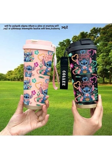 Trendooze Gaojunshop01 Disney Stitch 18oz Çift Katlı Vakumlu Paslanmaz Çelik Termos, Unik Tasarım Pembe Pembe