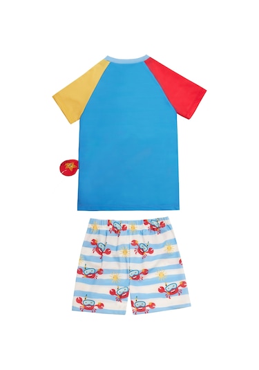 Uv Korumalı Şort Kısa Kollu Çocuk Bebek Deniz Havuz Mayosu 5239 Yengeç Mavi Mavi