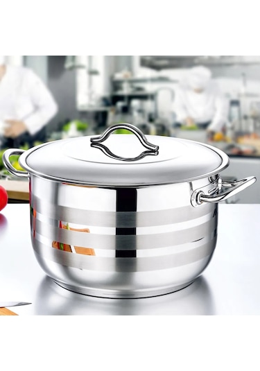 2005 - 2 Parça, 1. Sınıf Paslanmaz Çelik, İndüksiyonlu, 30x20 Cm - 14,0 Litre Derin Tencere, Gümüş Gümüş