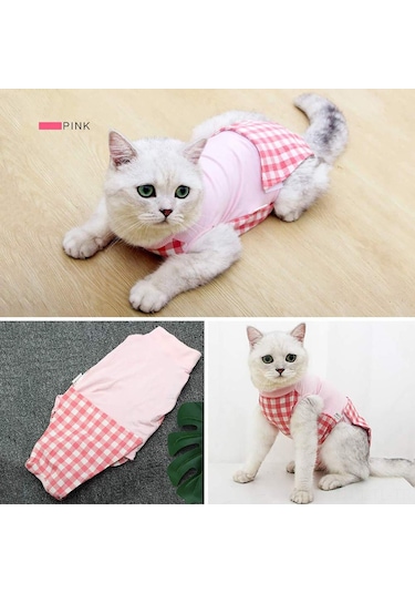 Hombey Yumuşak Modalı Kedi Ameliyat Sonrası Giysi - Yara Koruması, Tıraş Sonrası Isı Sağlama, Emzik Kesme Dönemi Stresi Azaltma - Pembe S