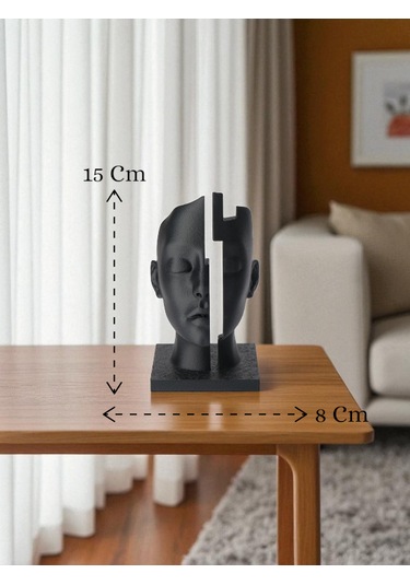 Zihin Boşluğu Figürlü Dekoratif Soyut Yüz Heykeli Siyah Modern