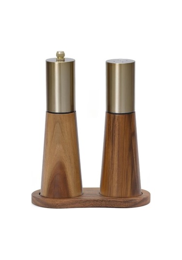 Besthome1 Altın Renk Ahşap Tabanlı Manuel Tuz Ve Karabiber Değirmeni Paslanmaz Çelik Mutfak Aksesuarı Altın Altın