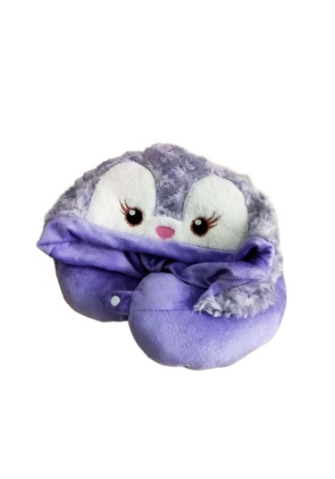 Sevimli Peluş Kapüşonlu U Şeklinde Yastık-mor Tavşan