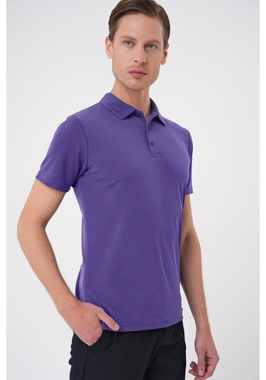 Slim Fit Düğmeli Polo Yaka Pamuklu Mor Tişört Ts 879 Mor