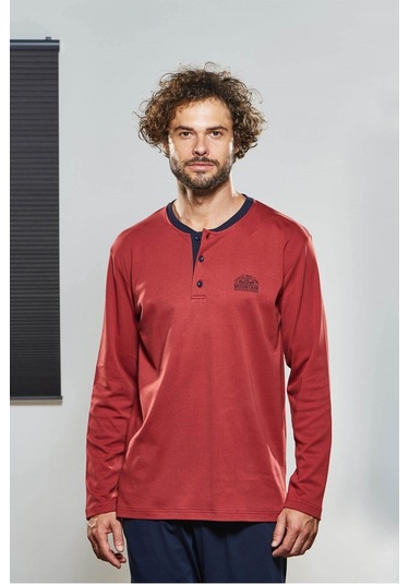 Pjs Erkek Kışlık Uzun Kol Pijama Takımı-kiremit Kiremit