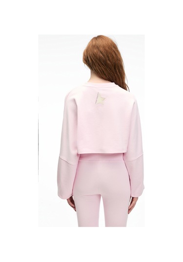 ANOUK Kadın Pamuklu Baskı Ve Patch Detaylı Bisiklet Yaka Crop Pembe Sweatshirt