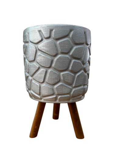 Bitki Tasarımı Ev Dekorasyon Gümüş Taş Desen Ayaklı Beton Saksı Çiçeklik Saksılık