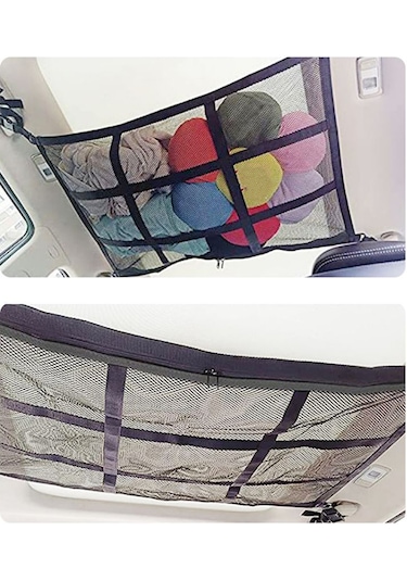 Shineyee "2 Katlı Araç Tavanı Depolama Filesi - 9 Bölmeli Güçlendirilmiş Siyah Model 80x54cm "