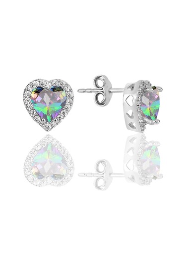 Gümüş Rodyumlu Mistik Taşlı Pırlanta Montürlü Kalp Modeli Üçlü Set Barcode Beyaz
