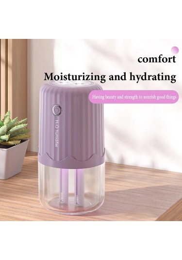 T06 Büyük Kapasiteli Atmosfer Gece Lambası Ev Tipi Çift Sprey Hava Nemlendirici, Renk: Beyaz Pil