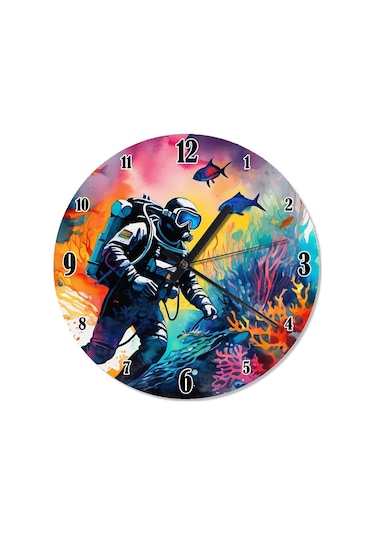 Dalgıç Ve Renkli Mercanlar Sessiz Duvar Saati Çok Renkli
