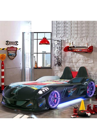 Arabalı Yatak - Jaguar Bazalı Arabalı Yatak Full Ledli Koltuklu Siyah