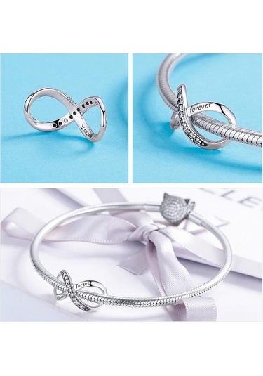 Pembe Bamoer Büyük Takılar Gümüş 925 Infinity Aile Sonsuza Kadar Kristal Charm Bilezik İçin