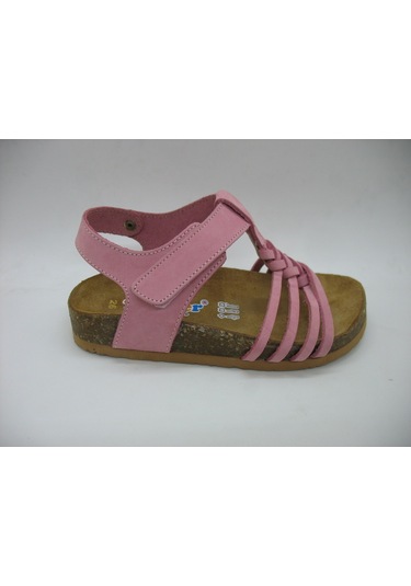 Toddler 01218 Doğal Deri Mantar Taban Örgülü Sandalet 26-30 Pembe