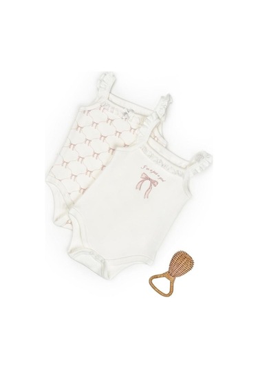 Bebek 2li Askılı Zıbın Body %100 Organik Pamuk - Bebek Ve Yenidoğan Serisi-csy8136 Powder
