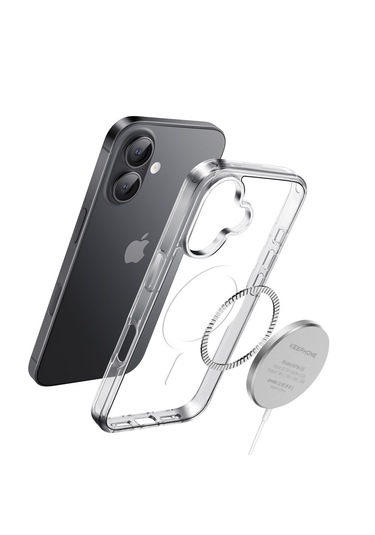 Apple İphone 16 Plus Kılıf Magsafe Wireless Kablosuz Şarj Destekli Şeffaf Darbe Emici Kapak Şeffaf
