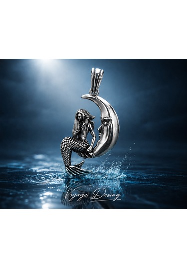 Paslanmaz Çelik Ay Ve Deniz Kızı Temalı Kolye /moon Mermaid Deniz Kızı Kolye
