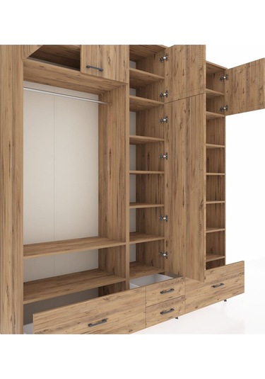 Hyperion Dolap 18 Raflı 4 Çekmeceli Tek Askılı 220x44x243 Çam-çam/çam Atlas Çam/atlas Çam