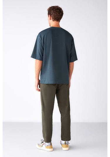 Joel Erkek %100 Organik Pamuklu Kalın Kumaşlı Özel Dokulu Etiket Detaylı Oversize Yeşil T-shirt