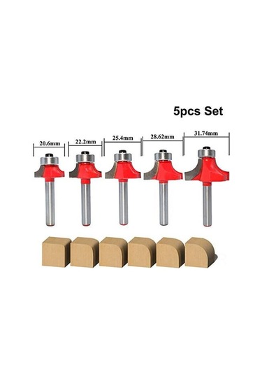 Gajeena Ahşap İşleme İçin 5 Parça 6mm Saplı Yuvarlak Köşe Freze Ucu Seti - Bearingli Taşlama, Kenar Düzenleme, Kare Açma Aletleri
