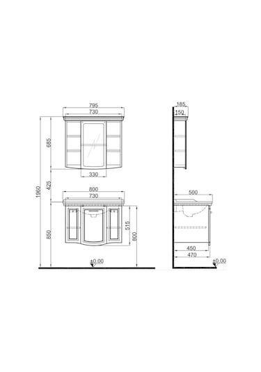 Kale Arte+ Mat Antrasit Banyo Dolabı Takımı 80 Cm Antrasit