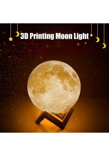 Novahub 3d Baskılı Usb Şarjlı Ay Işığı - 2 Renkli Ahşap Standlı Gece Lambası Diğer