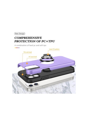 Apple iPhone Uyumlu 12 Kılıf Elit Yüzüklü Kapak - Mor