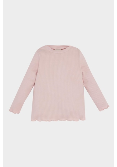 DeFacto Kız Bebek 2'li Takım Çiçekli Fitilli Kaşkorse Elbise Basic Düz Uzun Kollu Tişört D7252A524WNER120 Ekru