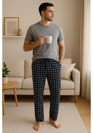 Erkek Desenli Cepli % 100 Pamuk Tek Alt Lacivert Lacivert