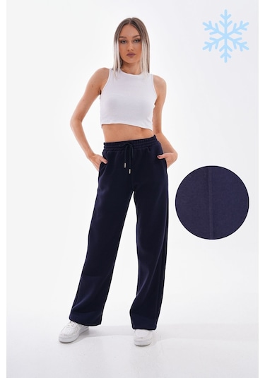 Kallima Çımalı Lacivert Kışlık Şardonlu Bol Paça Eşofman Lacivert