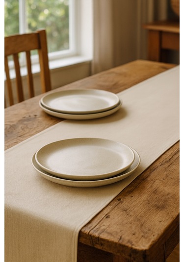 Yunusoğlu Home Krem Keten Şık Masa Runnerı 50x150 Cm Modern Ve Zarif Masa Örtüsü Runner Krem