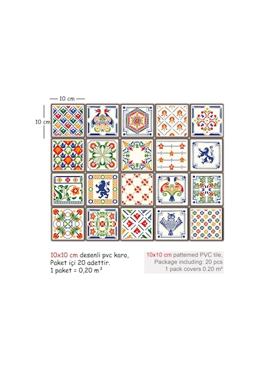 Tink Kendinden Yapışkanlı Oyun Desenli Pvc Karo Kaplama 10x10 Cm 20'li Paket