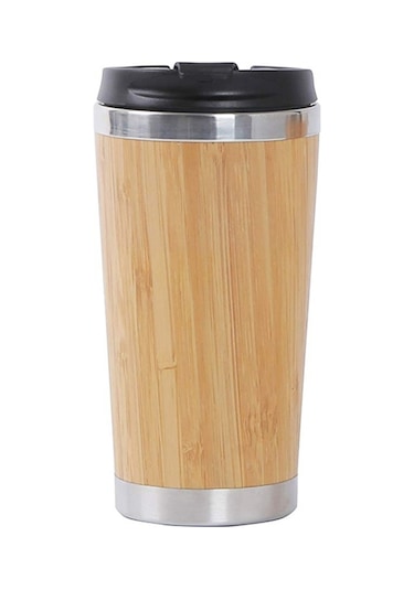 Lebihmurah Generic 450ml Bambu Kahve Fincanı Paslanmaz Çelik Sızdırmaz Kapaklı Yalıtımlı Ahşap Bardak